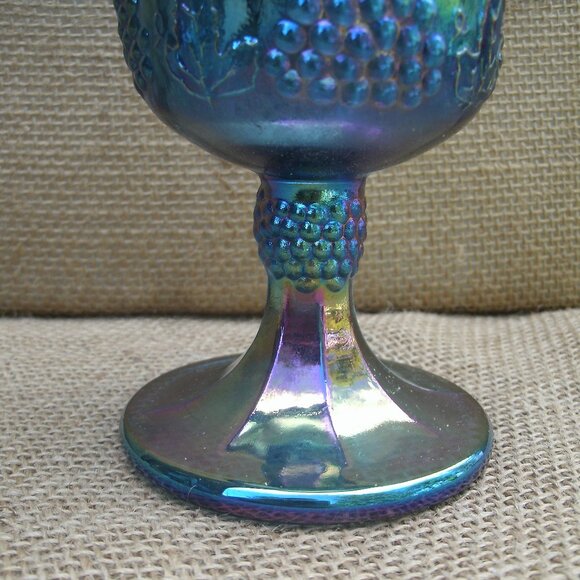 Vintage Indiana Glass Blue Carnival Grapes Goblet - Picture 8 of 16